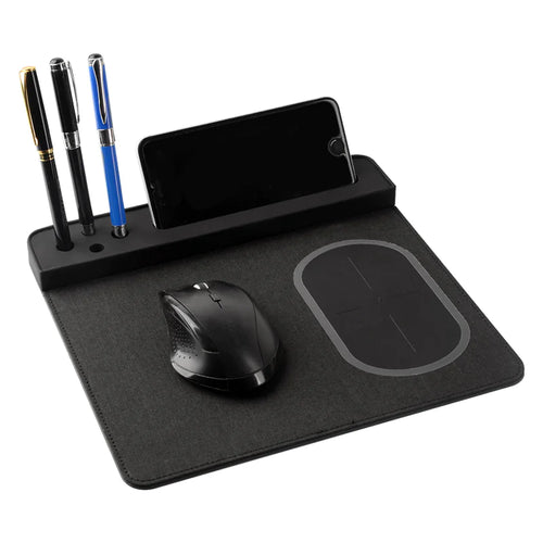 Desk mat with built-in wireless charging pad