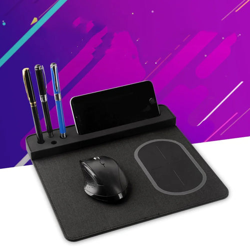 Charging desk mat in use