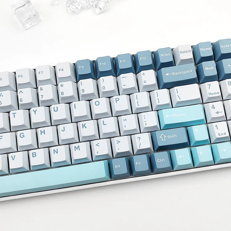 Keycaps fitted on a keyboard