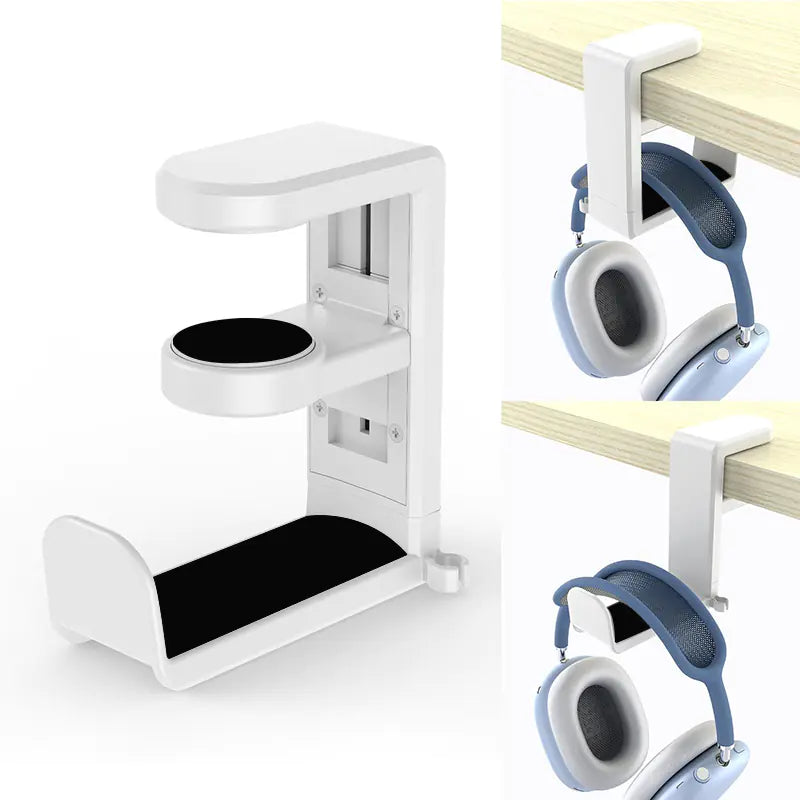 Headphone hook holding a headset